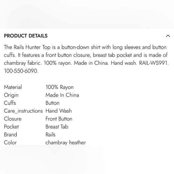 Rails Hunter Top in Heather Chambray Button Up Long Sleeve Top - Picture 6 of 14